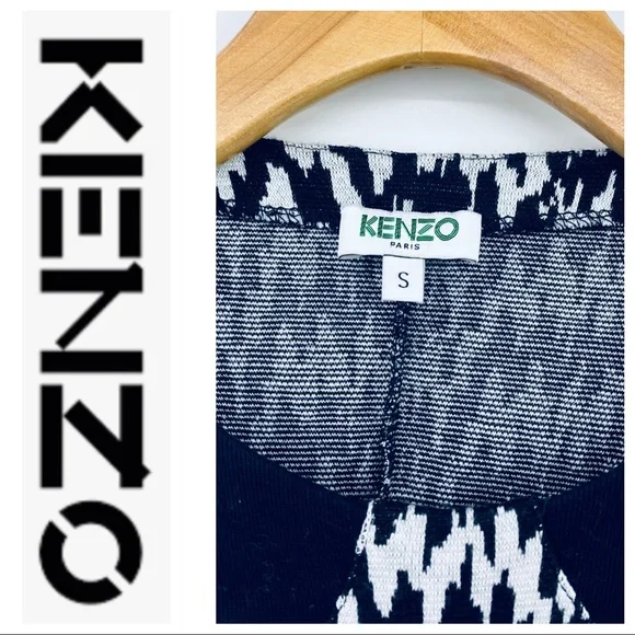 💕SALE💕Kenzo Wool Black White Noise Collar Dress - Picture 8 of 11